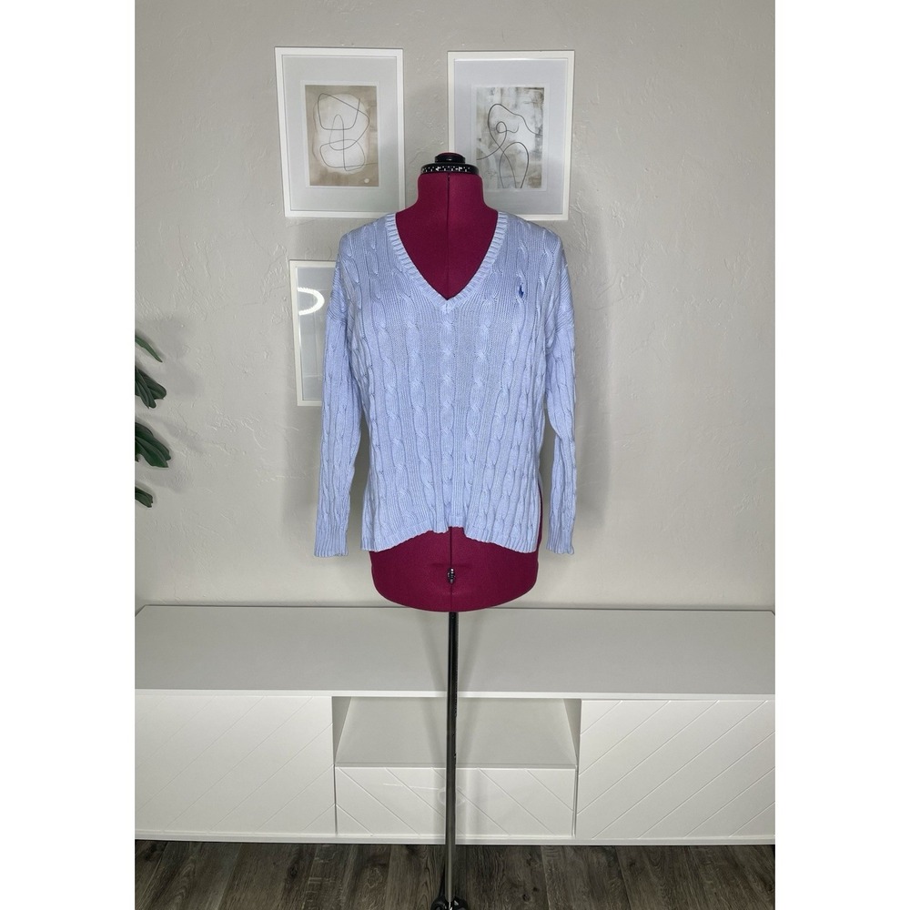 Polo Ralph Lauren Sweater Women's S Cable Knit Pullover Pima Cotton Pony Blue